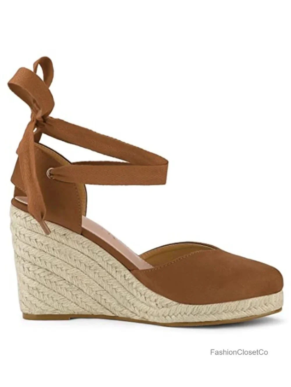 Faux Suede Espadrille Wedges Tie Up Closed Toe Platform Heels Summer Party